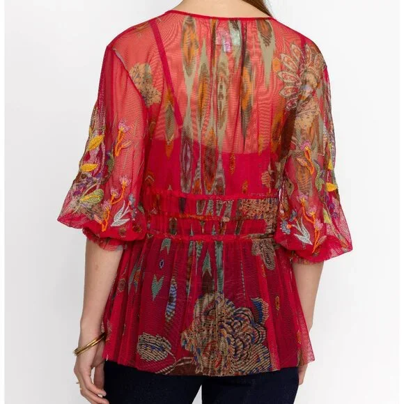 Johnny Was Feather Lark Mesh Blouse with slip, size L - Picture 5 of 7